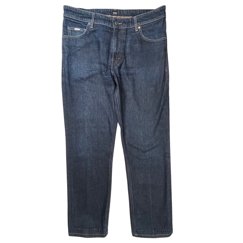 Hugo Boss Candiani Jeans Mens 34x31 Dark Blue Italian Stretch Straight Leg Denim